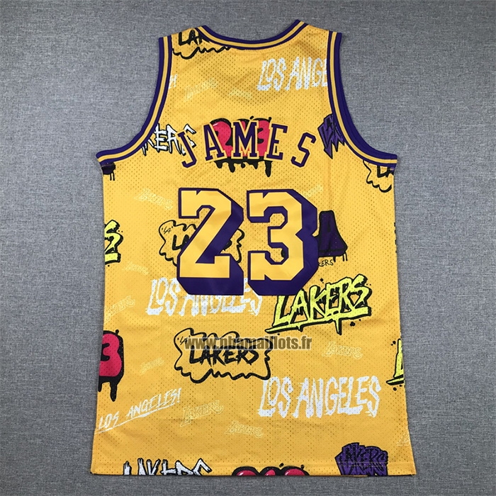 Maillot Los Angeles Lakers LeBron James NO 23 Slap Sticker Mitchell & Ness 2018-19 Jaune